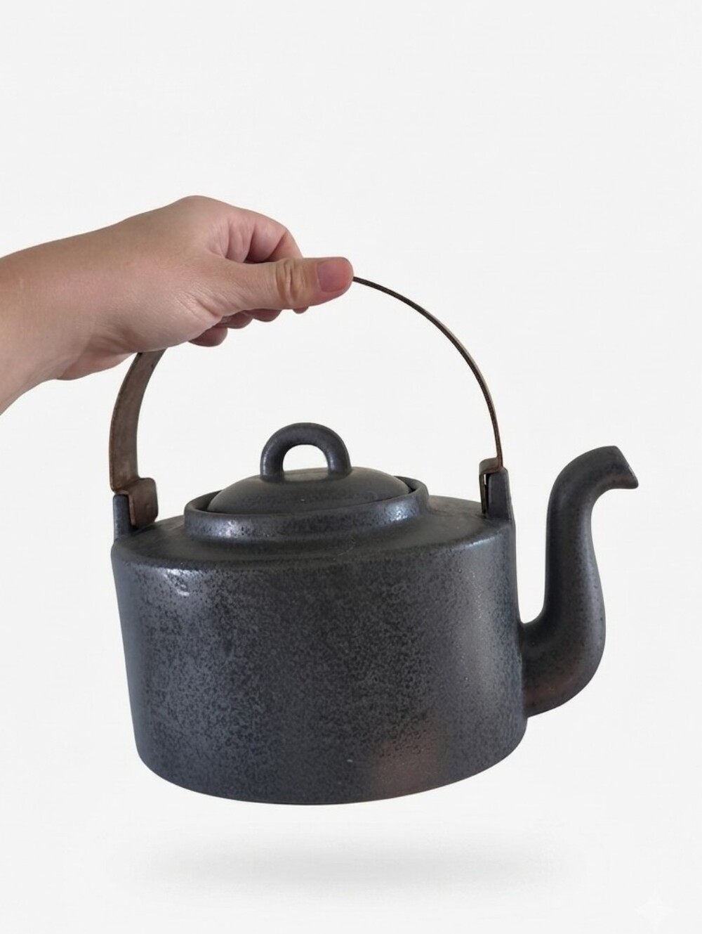 Design House Stockholm Matte Black Speckled Teapot with Copper Handle
